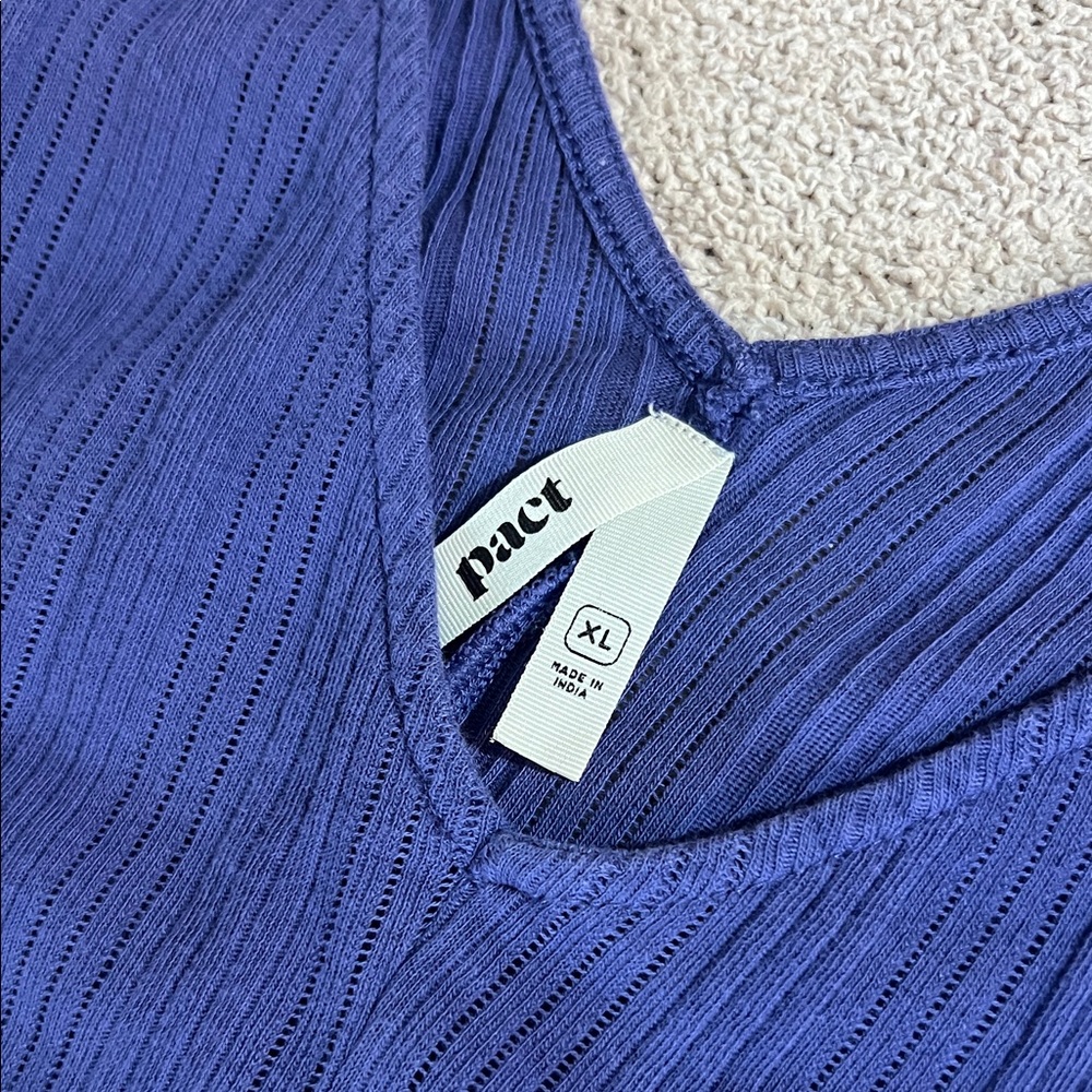 Pact - Dreamy Blue Pointelle Ribbed Sleep Romper - Size XL